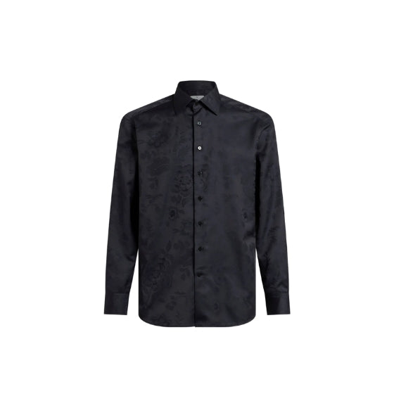 Black Floral Print Long Sleeved Shirt