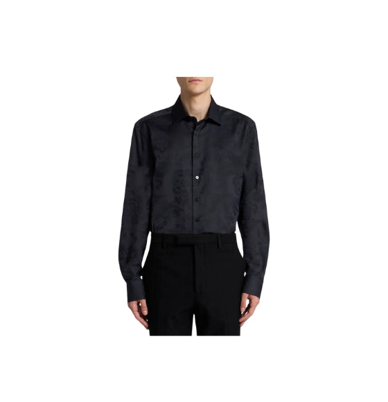 Black Floral Print Long Sleeved Shirt