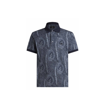 Navy Blue Paisley Print Polo Shirt
