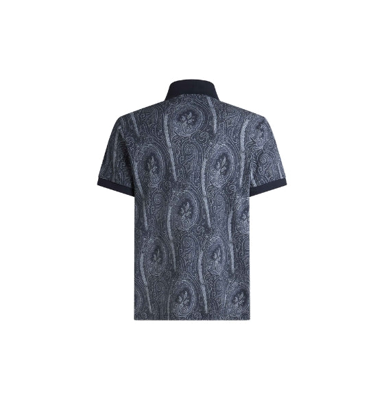 Navy Blue Paisley Print Polo Shirt