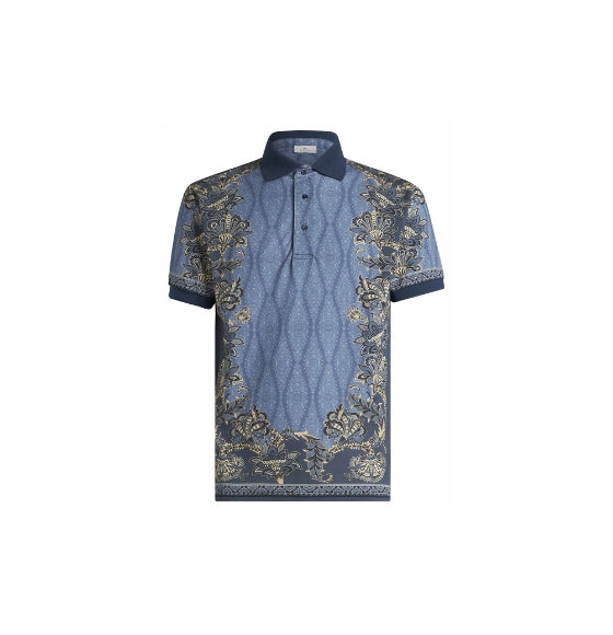 Blue Paisley Printed Polo Shirt