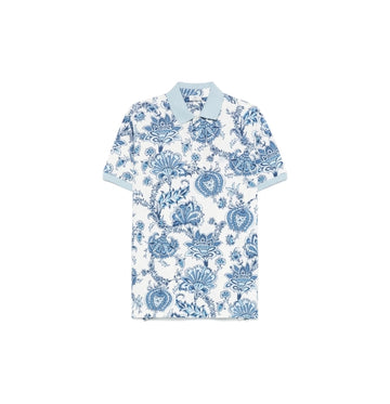White Floral Print Polo Shirt