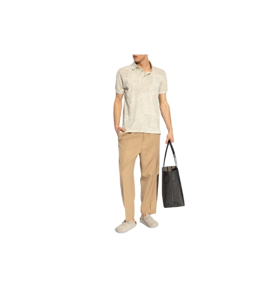 Beige Paisley Print Polo Shirt