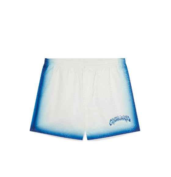 White and Blue Fade Printed Monogram Logo Swim Shorts