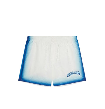 White and Blue Fade Printed Monogram Logo Swim Shorts