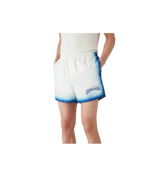 White and Blue Fade Printed Monogram Logo Swim Shorts