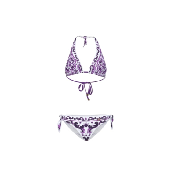 Violet Majolica Print Long Triangle Bikini