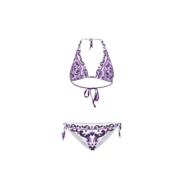 Violet Majolica Print Long Triangle Bikini