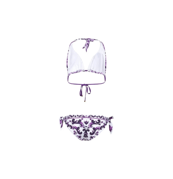 Violet Majolica Print Long Triangle Bikini