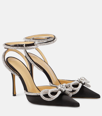 Double Bow Embellished Satin Pumps