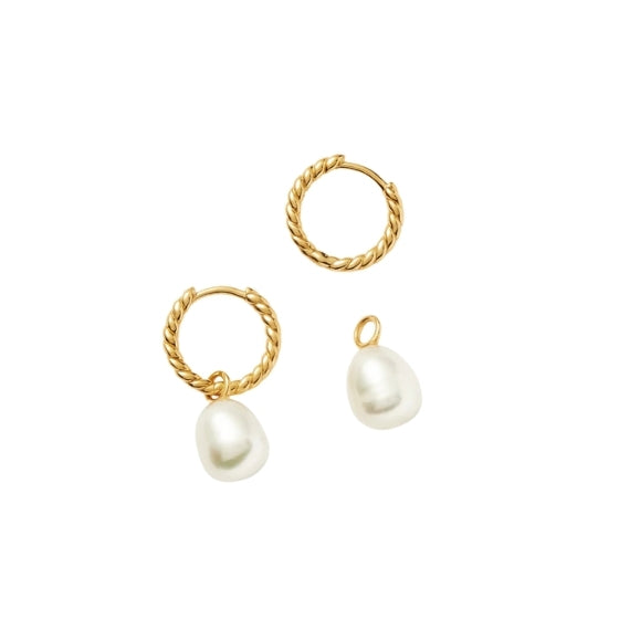 Small Pearl Drop Twisted Hoop Earrings