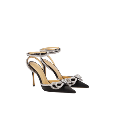 Double Bow Embellished Satin Pumps