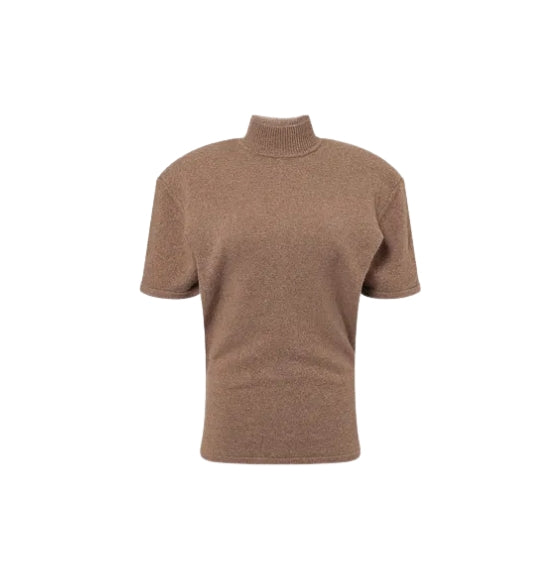 Brown Mock-Neck Wool Castagna Top
