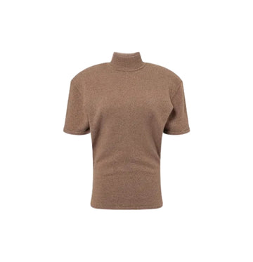 Brown Mock-Neck Wool Castagna Top