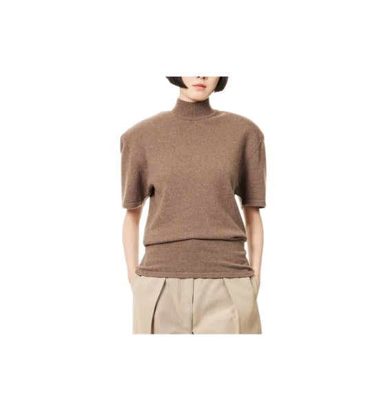 Brown Mock-Neck Wool Castagna Top