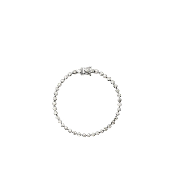 Tennis bracelet with a silver clasp on a white background