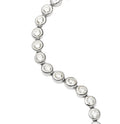 Silver tennis bracelet with clear gemstones on a white background