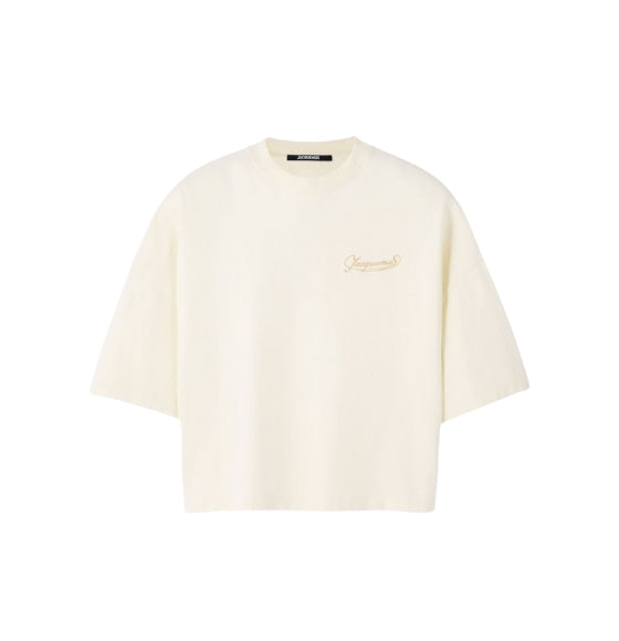 Beige Boxy Embroidered Corto T-Shirt