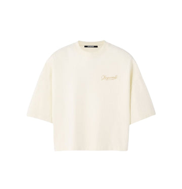 Beige Boxy Embroidered Corto T-Shirt