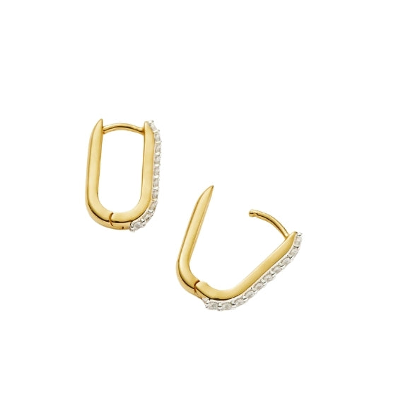 Gold Small Ovate Pave-Embellished Huggie Earrings