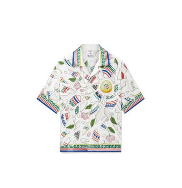 White Le Vase Brise Print Short Sleeve Silk Shirt