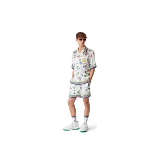 White Le Vase Brise Print Short Sleeve Silk Shirt