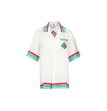 White Casa Way World Series Print Short Sleeve Silk Shirt