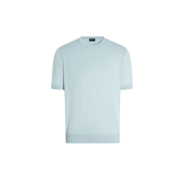 Light Blue Cotton Knitted T-Shirt