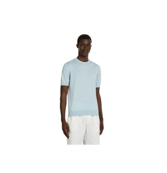 Light Blue Cotton Knitted T-Shirt