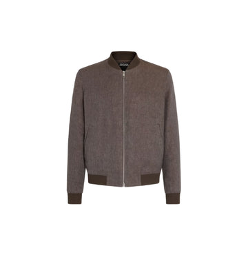 Brown Oasi Linen Bomber Jacket