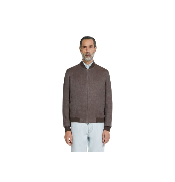 Brown Oasi Linen Bomber Jacket