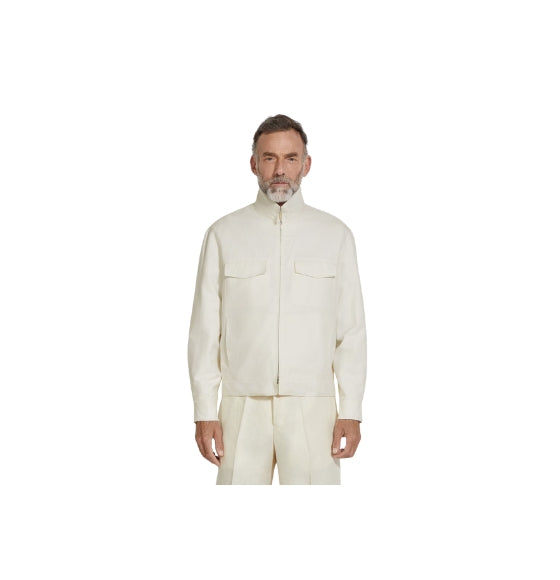 White Crossover Cotton Linen & Silk Overshirt