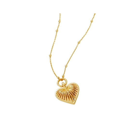 Gold Ridge Heart Charm Pendant Necklace