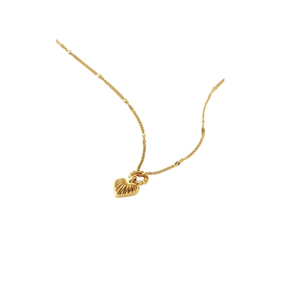 Gold Mini Ridge Heart Charm Pendant Necklace