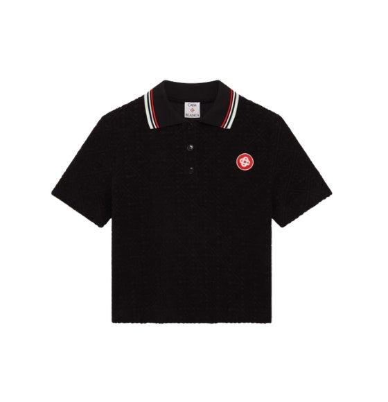 Black Monogram Jacquard Towelling Polo Shirt
