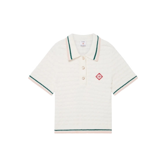 White Cotton Bouclé Polo Shirt