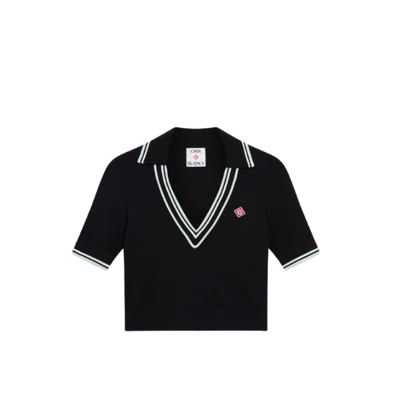 Casablanca Black V-Neck Polo Shirt