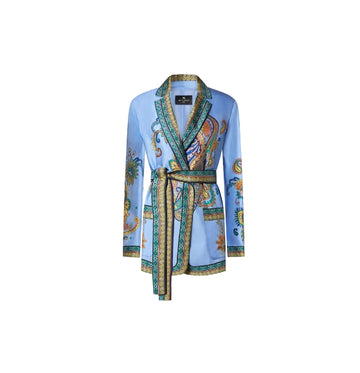 Multicoloured Paisley Print Twill Wraparound Jacket