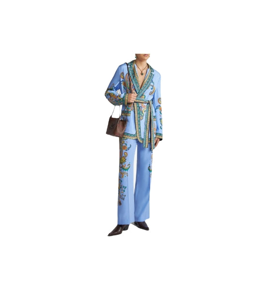 Multicoloured Paisley Print Twill Wraparound Jacket