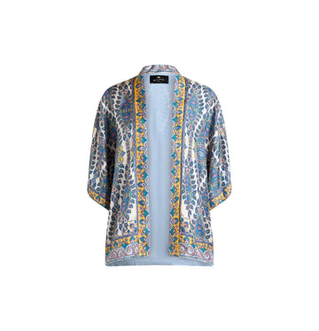 Multicolour Paisley Print Twill Kesa Kimono Jacket