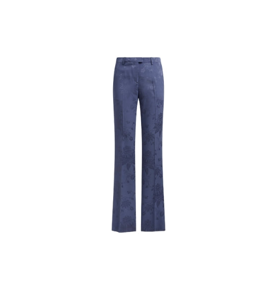 Blue Floral Jacquard Tailored Pants