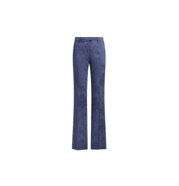 Blue Floral Jacquard Tailored Pants