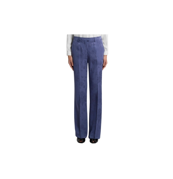 Blue Floral Jacquard Tailored Pants