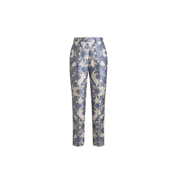 Navy Blue Jacquard Lace Cigarette Trousers