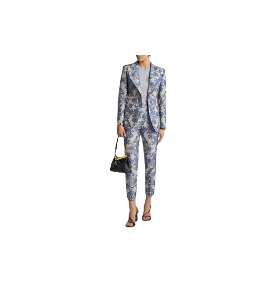 Navy Blue Jacquard Lace Cigarette Trousers