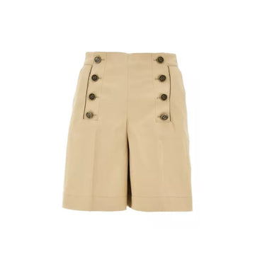 Beige High Waist Button Detailed Shorts