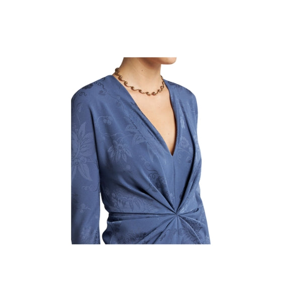 Blue Floral Jacquard Midi Dress