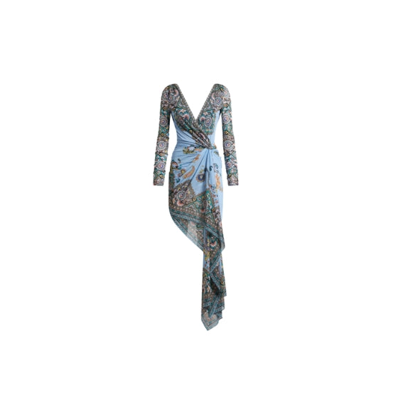 Multicoloured Paisley Print Asymmetric Mini Dress