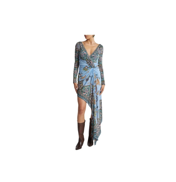Multicoloured Paisley Print Asymmetric Mini Dress
