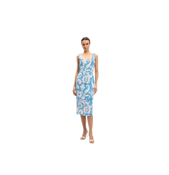 Blue Paisley Print Midi Dress